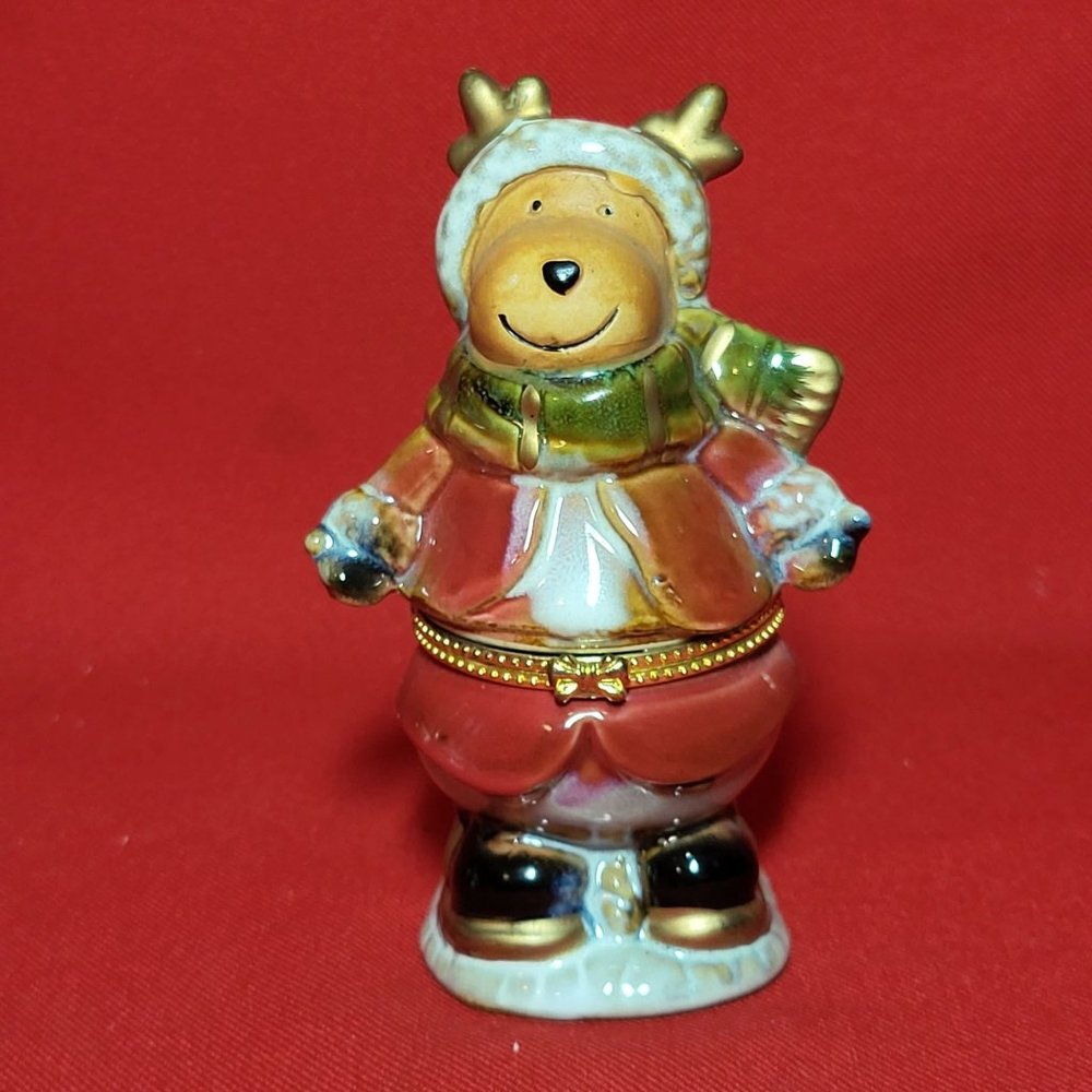 Christmas Hinged Trinket Box Santa Reindeer Teddy Bear